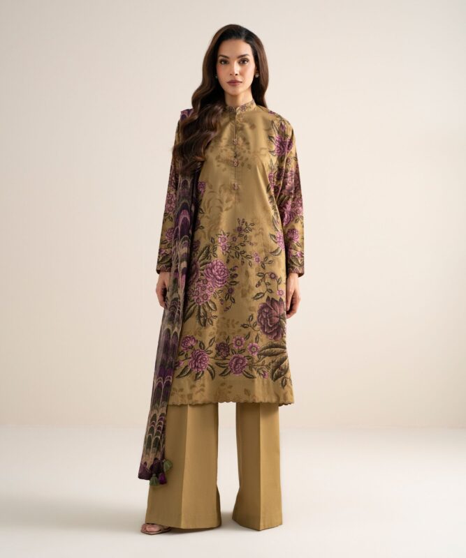 Sapphire Women's Unstitched Cotton Printed Deep Mustard 3 Piece Suit – 3PDYS26V7110