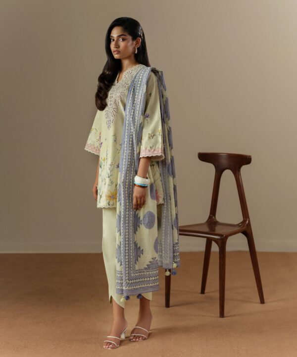 Sapphire Women's Unstitched Zari Lawn Embroidered Lime Yellow 3 Piece Suit – 3PEDYS26V633