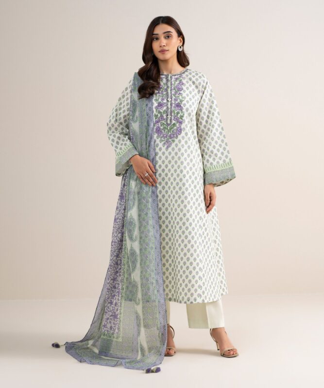Sapphire Women's Unstitched Lawn Embroidered Off White 3 Piece Suit – 3PEDYS26V643