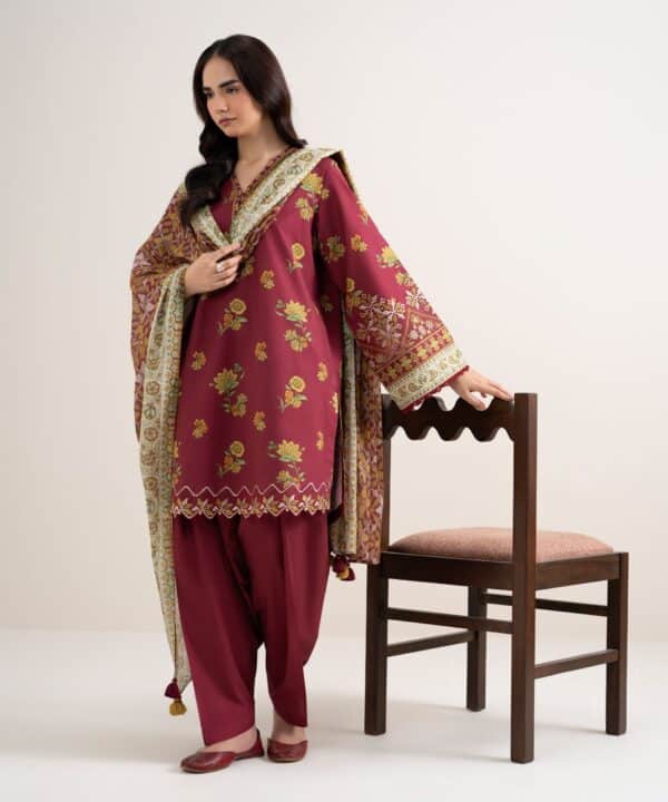 Sapphire Women's Unstitched Cotton Embroidered Red 3 Piece Suit – 3PEDYS26V646 Sapphire Women's Unstitched Cotton Embroidered Red 3 Piece Suit – 3PEDYS26V646
