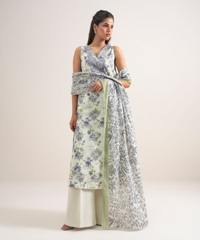 Sapphire Women's Unstitched Lawn Embroidered Off White  3 Piece Suit – 3PEDYS26V649