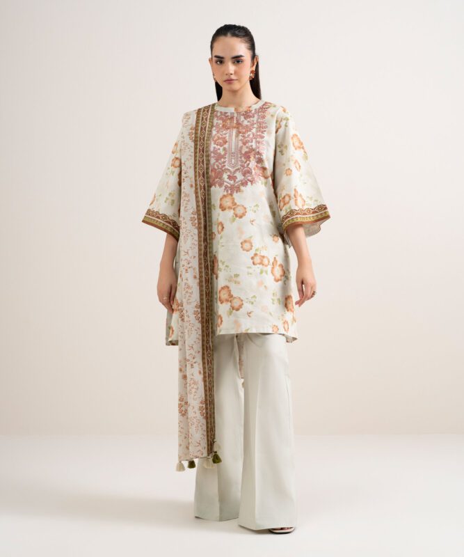 Sapphire Women's Unstitched Lawn Embroidered Beige 3 Piece Suit – 3PEDYS26V652