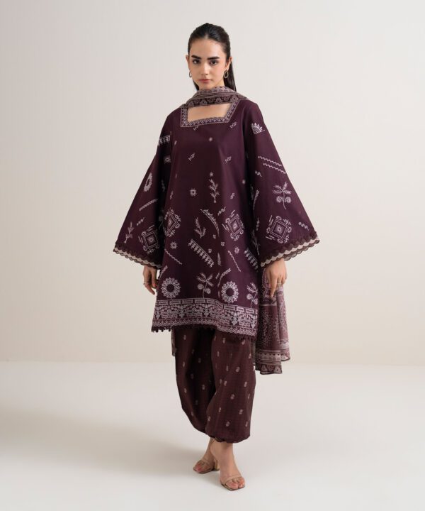 Sapphire Women's Unstitched Cotton Embroidered Purple 3 Piece Suit – 3PEDYS26V720
