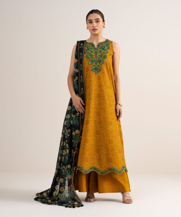Sapphire Women's Unstitched Cotton Embroidered Yellow 3 Piece Suit – 3PEDYS26V721