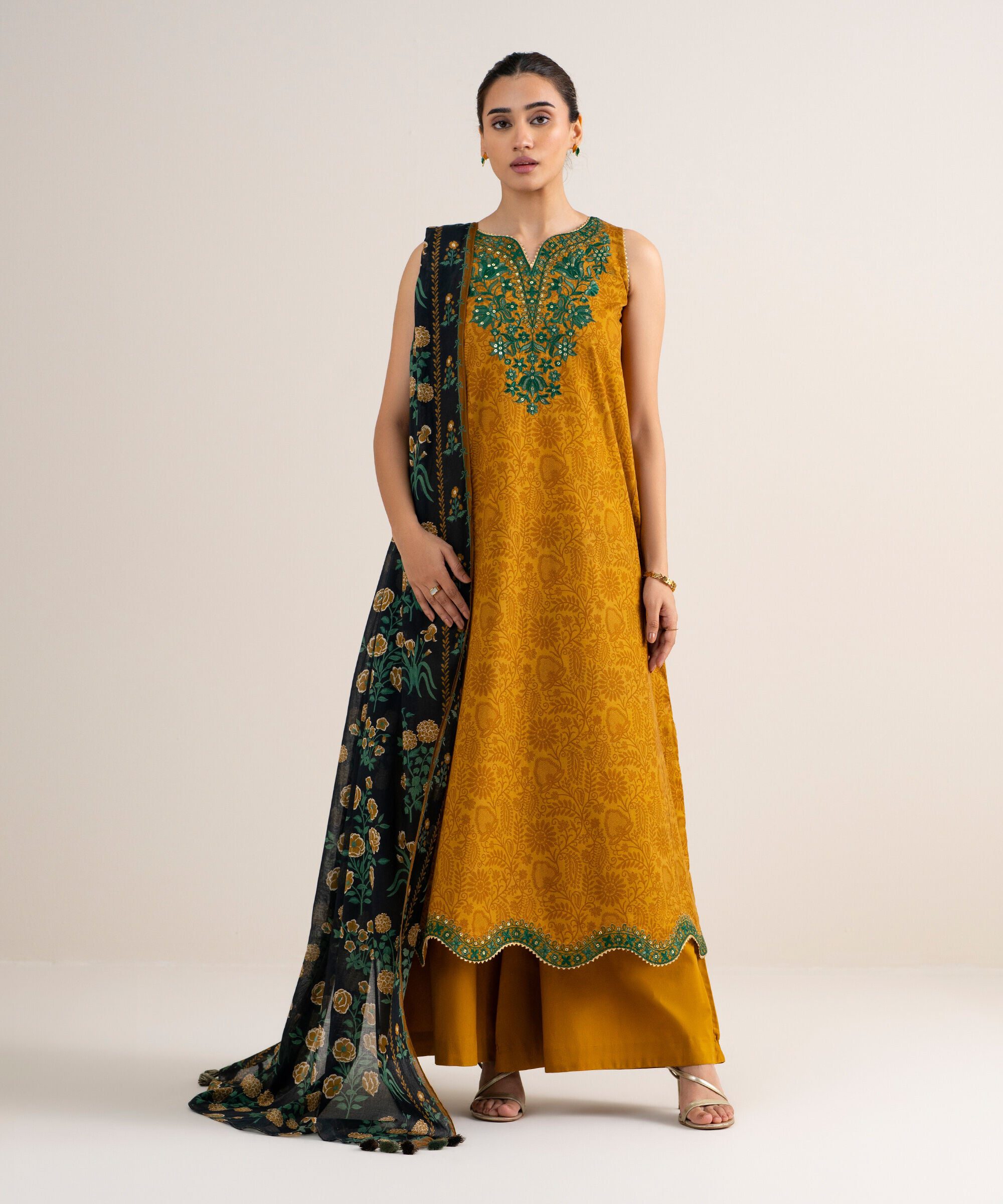 Sapphire women's unstitched cotton embroidered yellow 3 piece suit – 3pedys26v721 Sapphire Women's Unstitched Cotton Embroidered Yellow 3 Piece Suit – 3PEDYS26V721