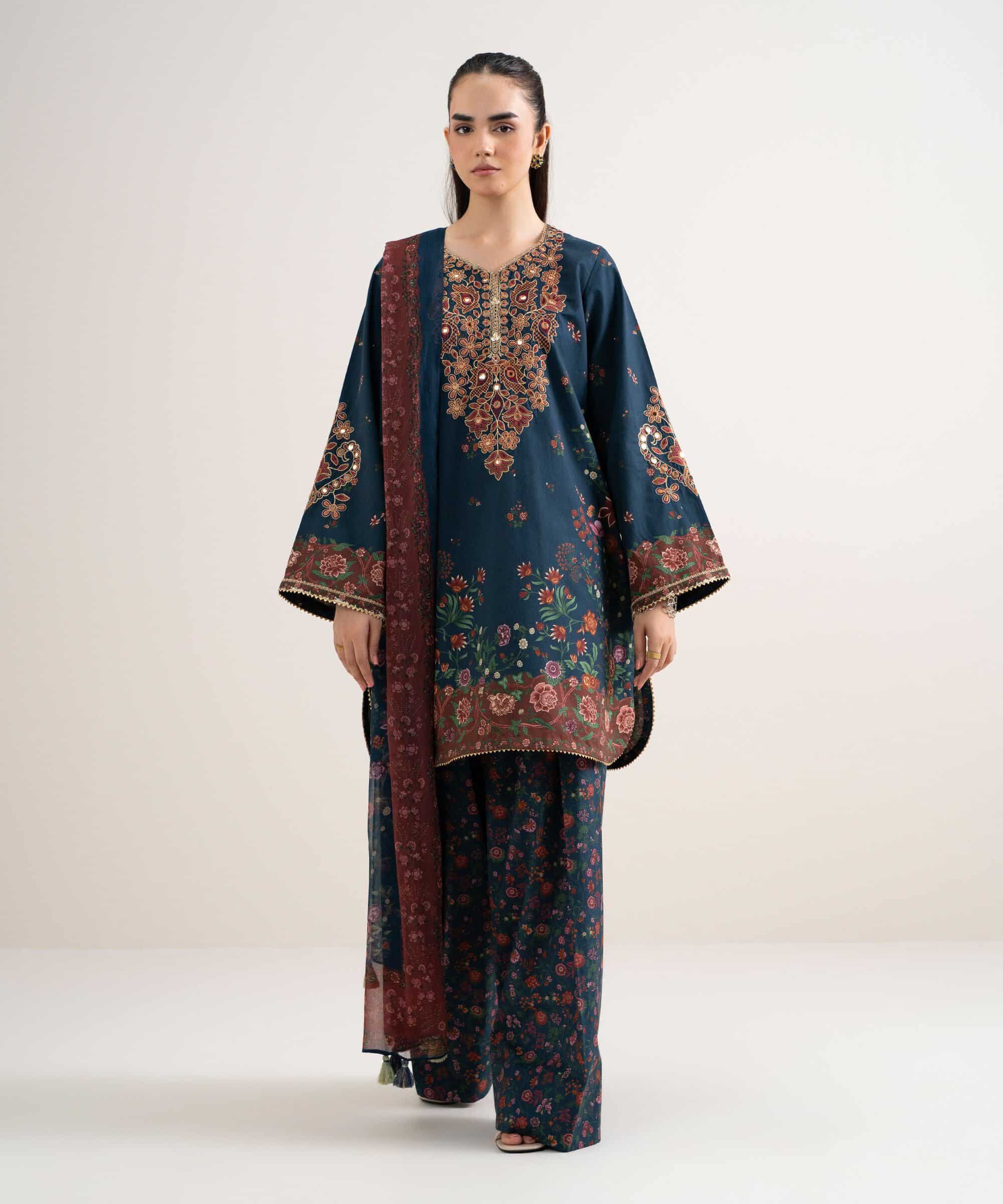 Sapphire women's unstitched cotton embroidered blue – 3pedys26v743 Sapphire Women's Unstitched Cotton Embroidered Blue – 3PEDYS26V743