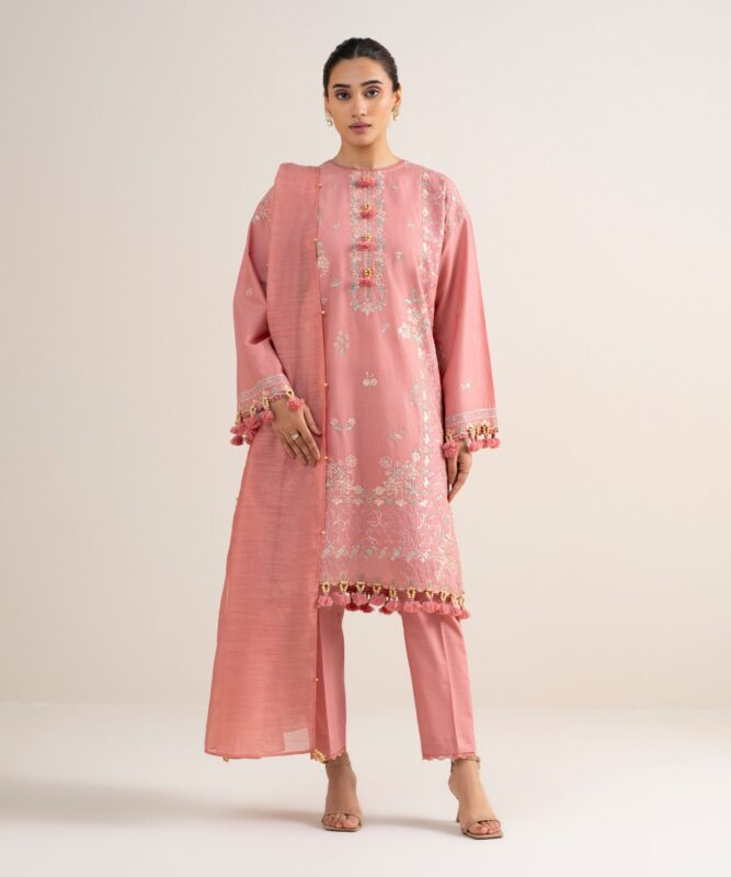 Sapphire Women's Unstitched Textured Lawn Embroidered Pink 3 Piece Suit – 3PELXS26V718