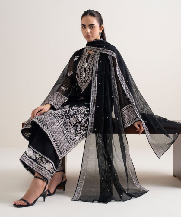 Sapphire Women's Unstitched Khaddi Net Embroidered Black – 3PELXS26V725
