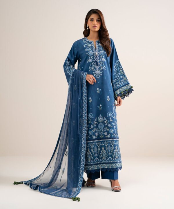Sapphire Women's Unstitched Fine Cotton Satin Embroidered Blue – 3PELXS26V739