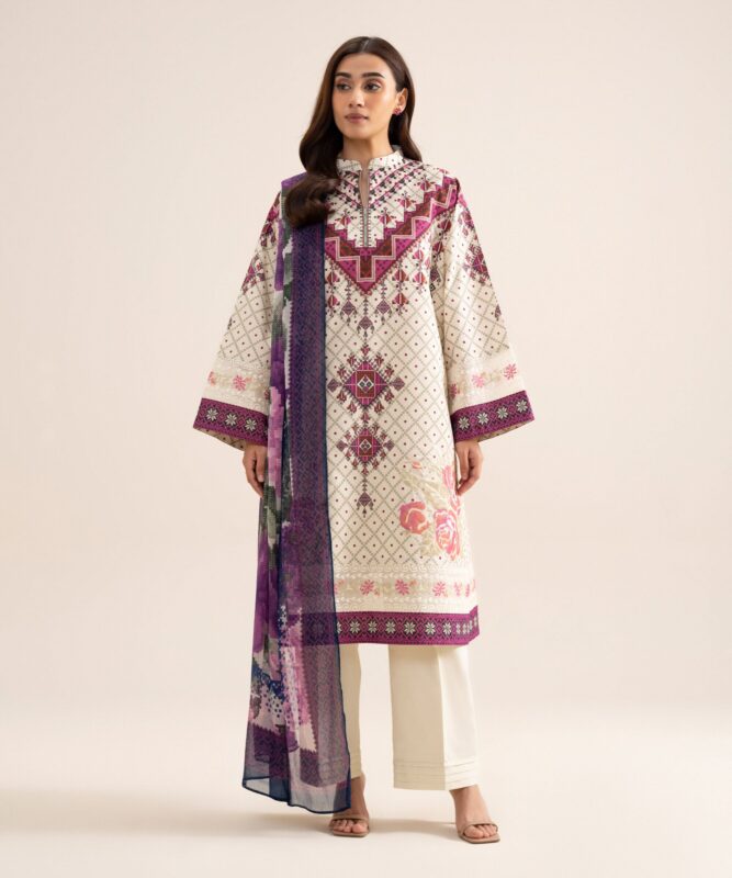 Sapphire Women's Unstitched Zari Cotton Embroidered Off White  3 Piece Suit – 3PESGS26V710