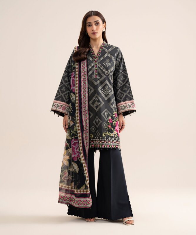 Sapphire Women's Unstitched Zari Cotton Embroidered Black 3 Piece Suit – 3PESGS26V712