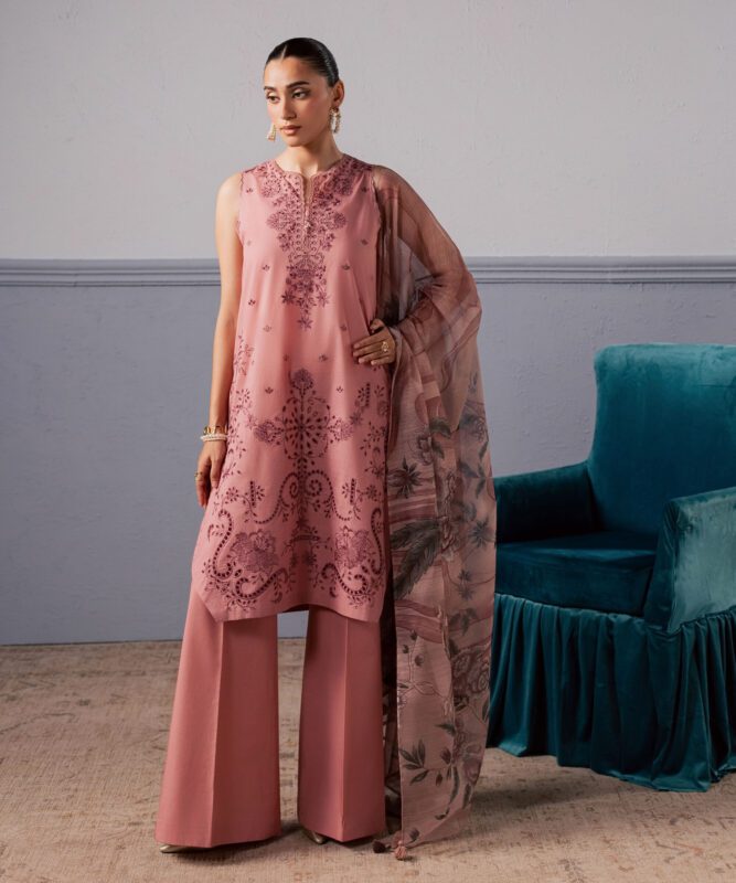 Sapphire Women's Unstitched Slub Lawn Embroidered Pink 3 Piece Suit – 3PESGS26V763