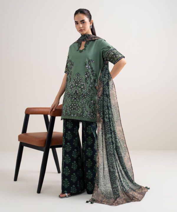 Sapphire Women's Unstitched Fine Cotton Satin Embroidered Green – 3PESGS26V773