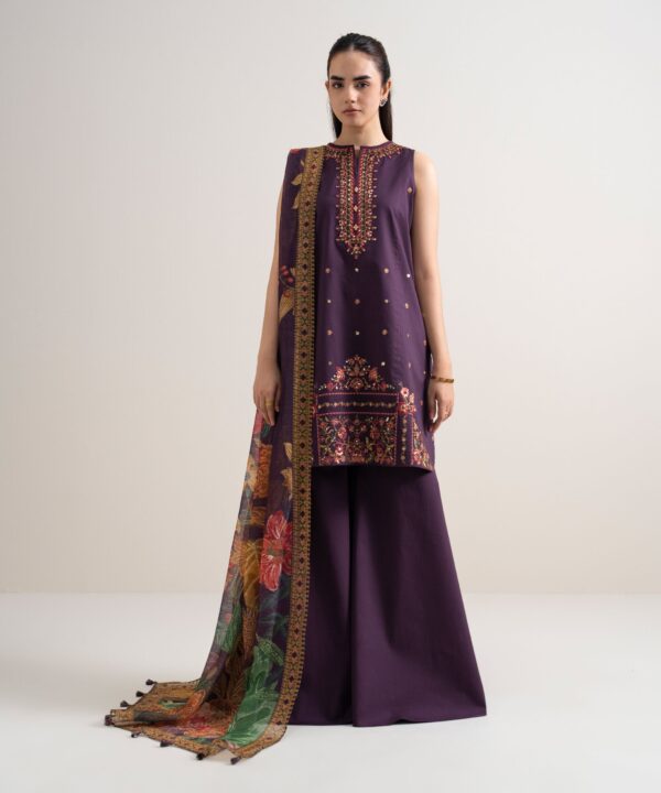 Sapphire Women's Unstitched Fine Cotton Satin Embroidered Purple – 3PESGS26V774