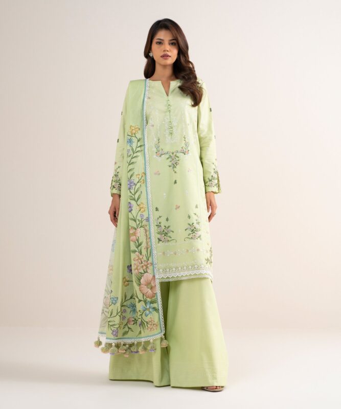 Sapphire Women's Unstitched Fine Cotton Satin Embroidered Green – 3PESGS26V776