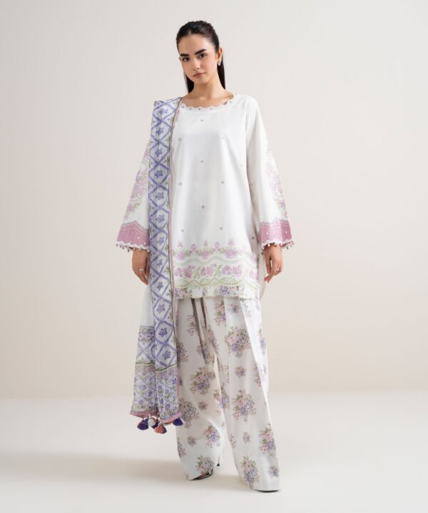 Sapphire Women's Unstitched Fine Cotton Satin Embroidered Off White – 3PESGS26V780