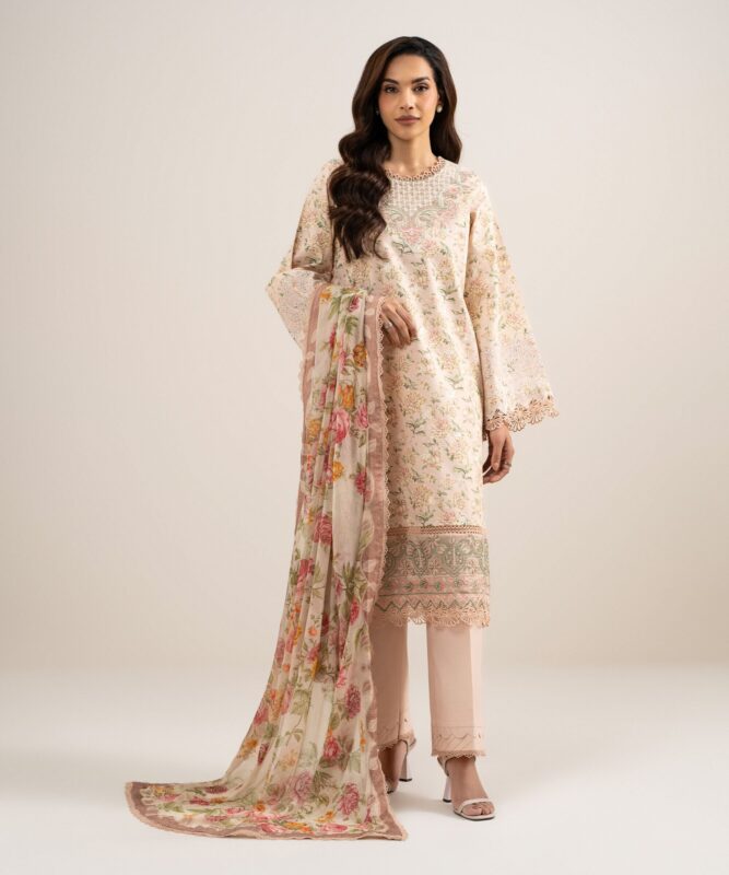 Sapphire Women's Unstitched Lawn Embroidered Beige – 3PESGS26V798