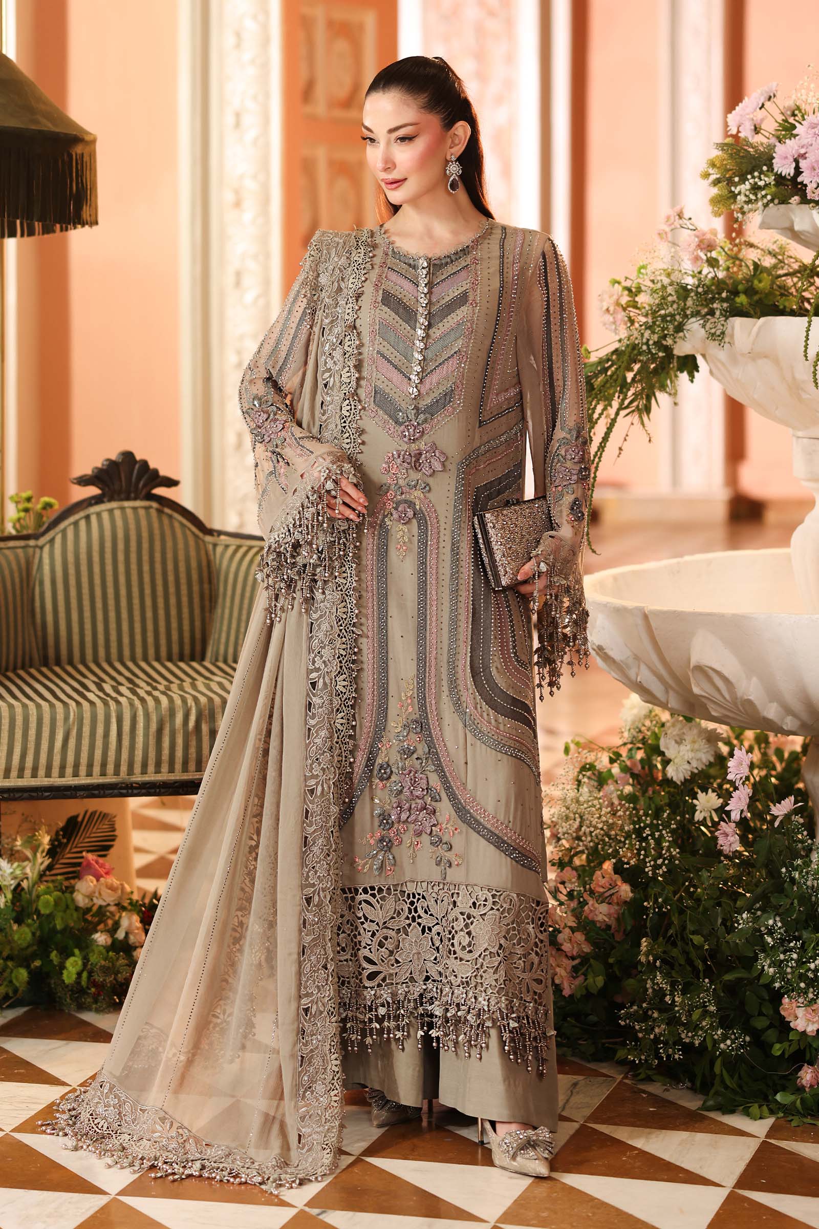 Maria b 3 piece embroidered chiffon suit Maria B 3 Piece Embroidered Chiffon Suit