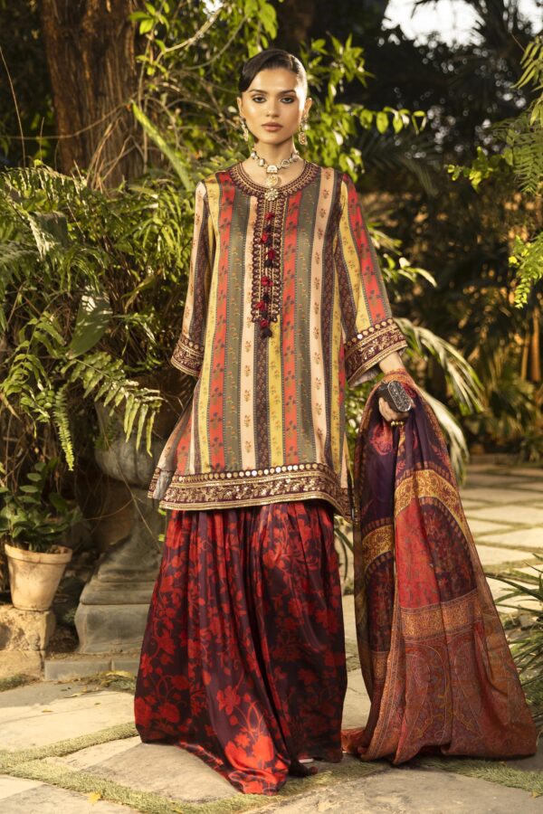 Sana Safinaz Stitched Embroidered Satin Shirt+ Bottom– FW25STP962 1