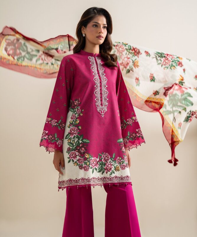 Sapphire Women's Unstitched Zari Cotton Embroidered Pink 3 Piece Suit – PESGS26V7110
