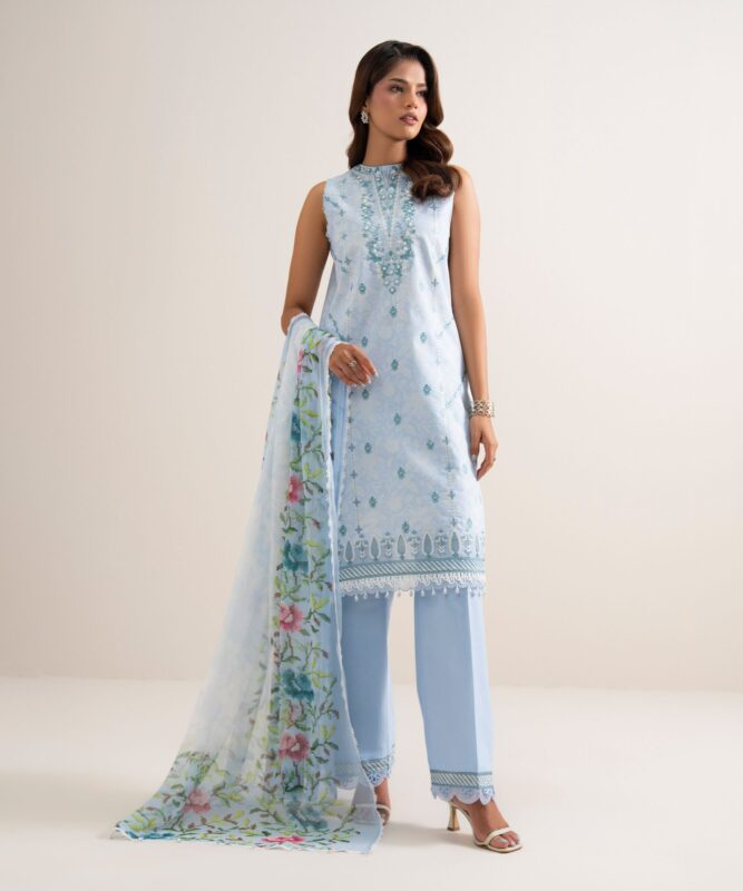 Sapphire Women's Unstitched Zari Cotton Embroidered Blue 3 Piece Suit – PESGS26V7111