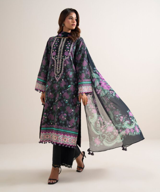 Sapphire Women's Unstitched Zari Cotton Embroidered Black 3 Piece Suit – PESGS26V7112