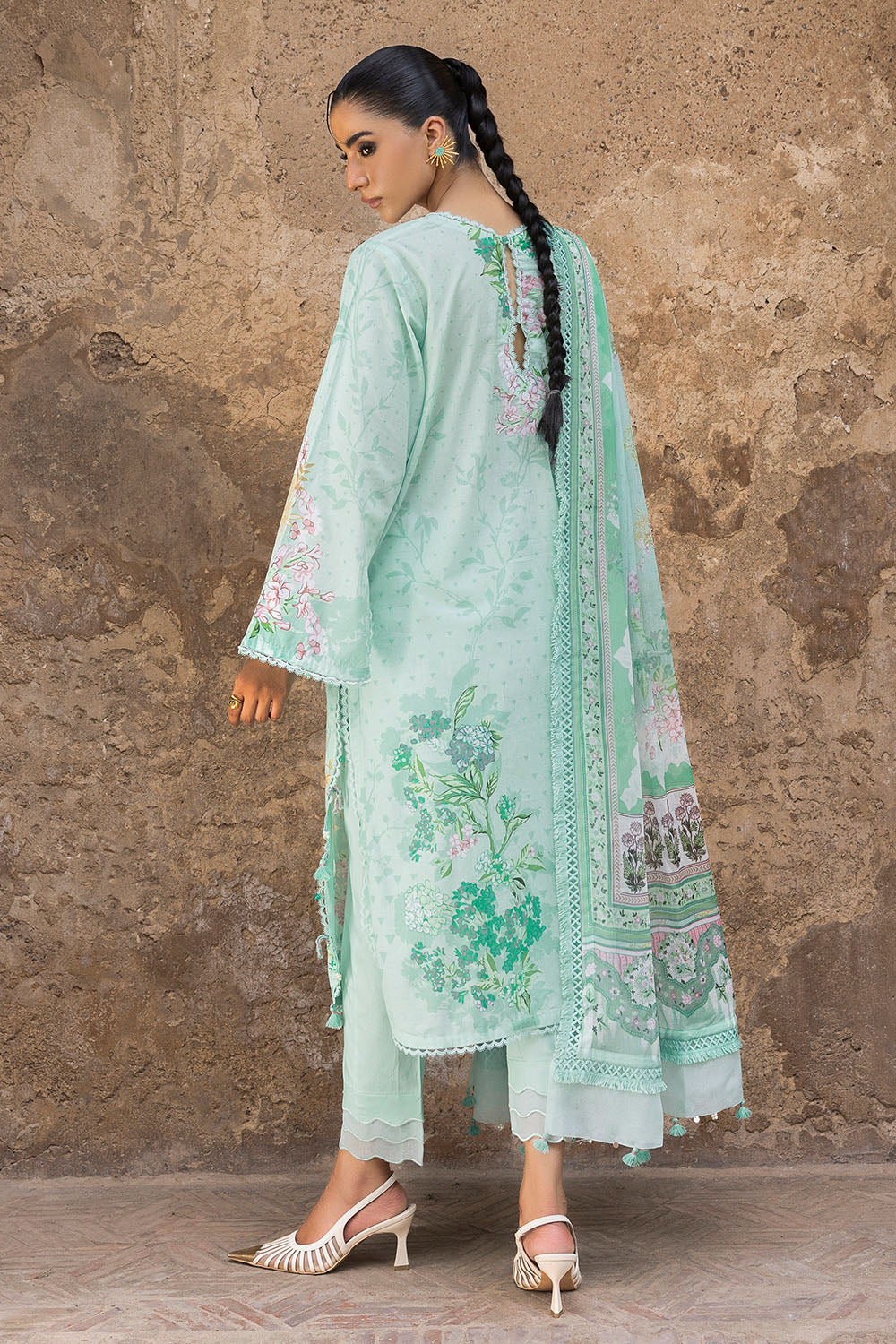 Gul ahmed 3 piece printed lawn suit with printed chiffon dupatta and embroidered neckline - pakistani suit - image 7 Gul Ahmed 3 Piece Printed Lawn Suit with Printed Chiffon Dupatta and Embroidered Neckline - Image 4