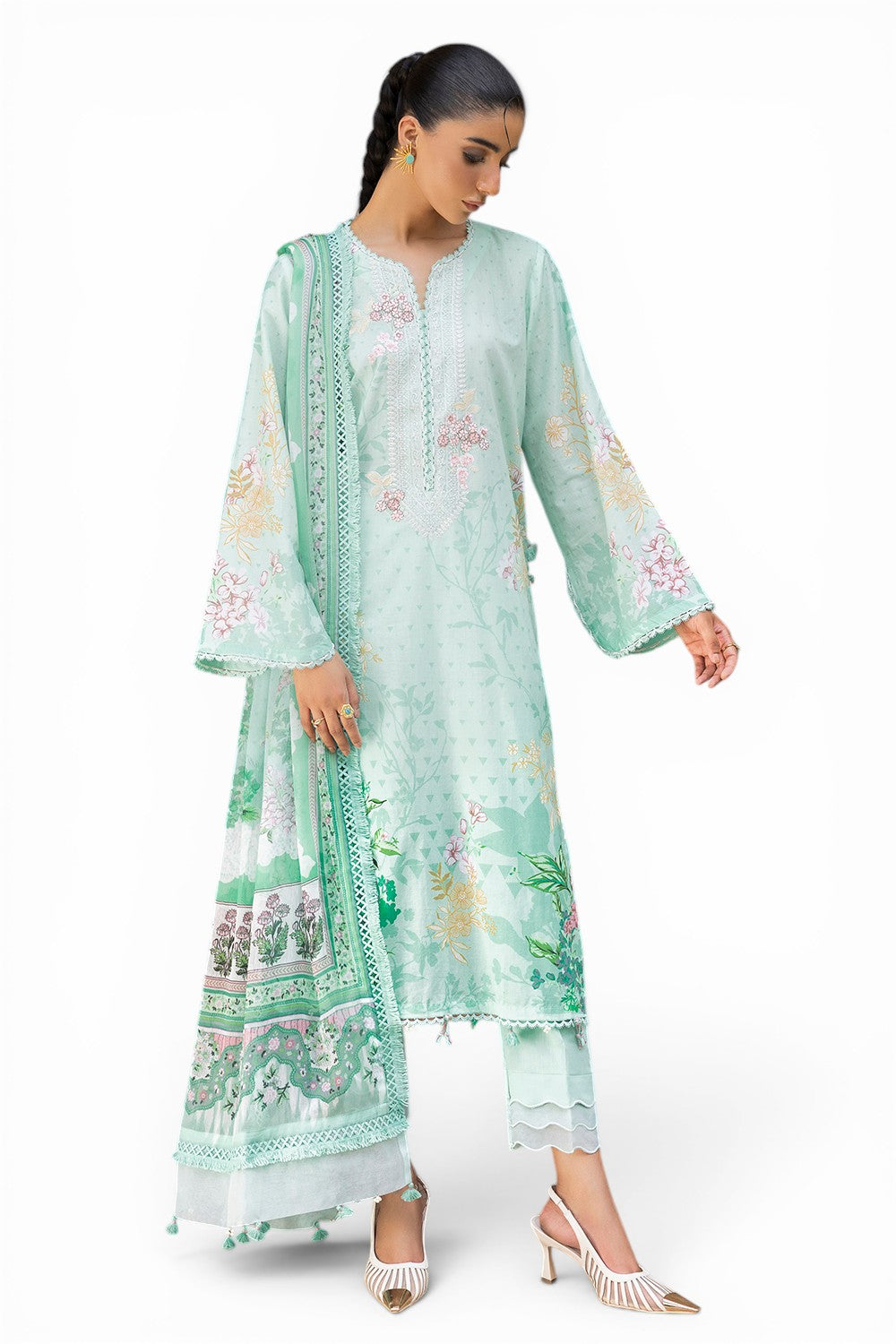 Gul ahmed 3 piece printed lawn suit with printed chiffon dupatta and embroidered neckline - pakistani suit - image 9 Gul Ahmed 3 Piece Printed Lawn Suit with Printed Chiffon Dupatta and Embroidered Neckline - Image 6