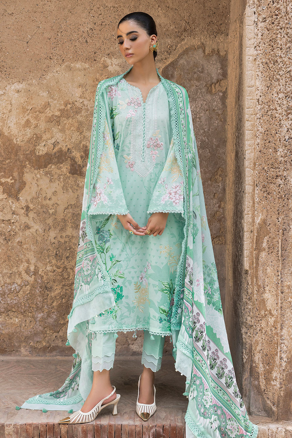 Gul ahmed 3 piece printed lawn suit with printed chiffon dupatta and embroidered neckline - pakistani suit - image 4 Gul Ahmed 3 Piece Printed Lawn Suit with Printed Chiffon Dupatta and Embroidered Neckline