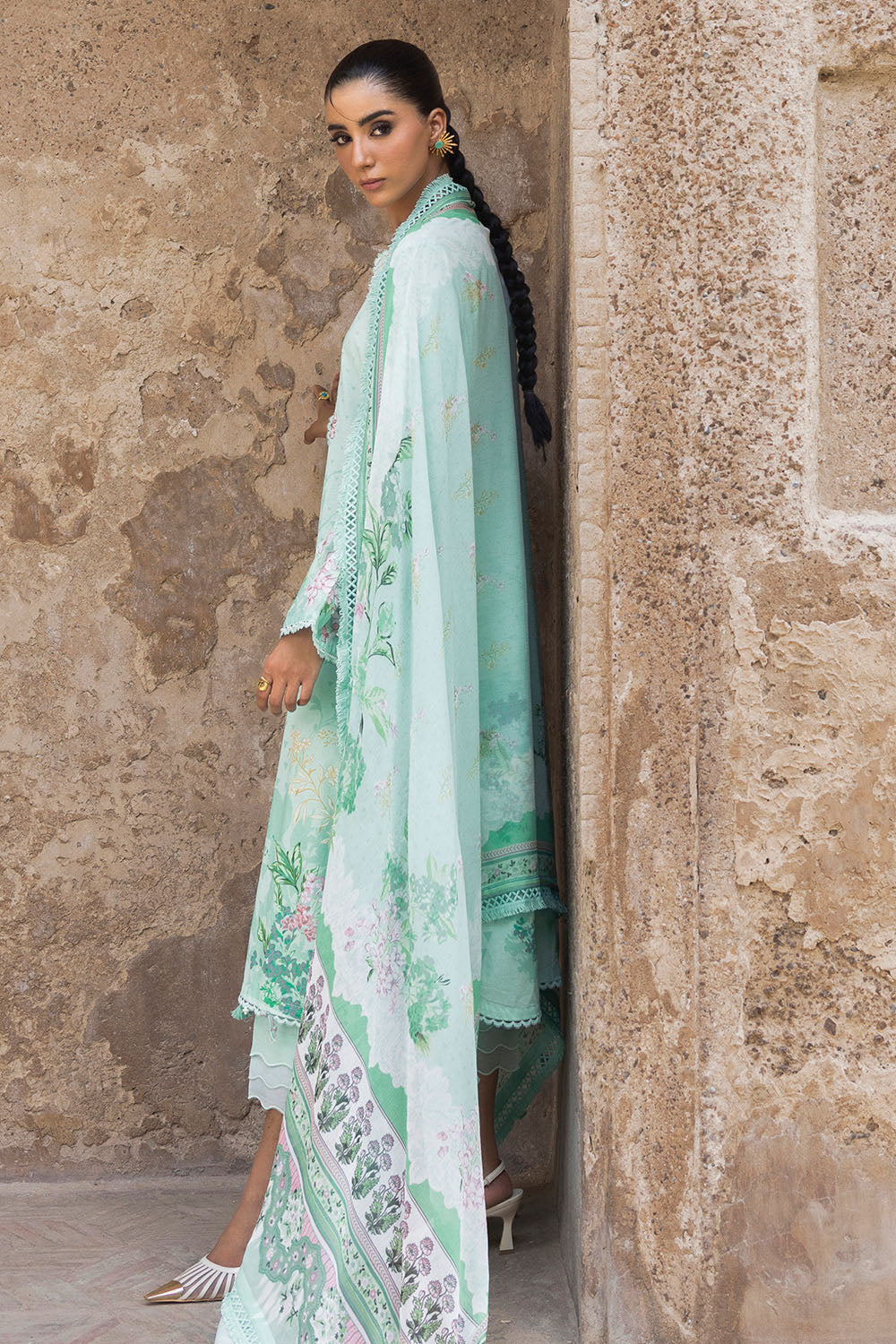 Gul ahmed 3 piece printed lawn suit with printed chiffon dupatta and embroidered neckline - pakistani suit - image 6 Gul Ahmed 3 Piece Printed Lawn Suit with Printed Chiffon Dupatta and Embroidered Neckline - Image 3