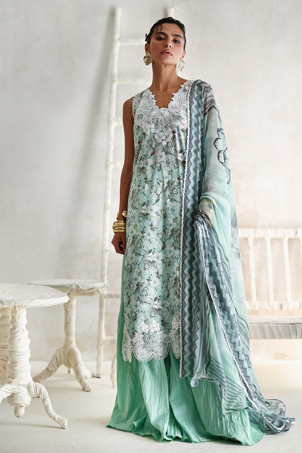 Gul ahmed 3 piece printed lawn suit with printed chiffon dupatta and embroidered details Gul Ahmed 3 Piece Printed Lawn Suit with Printed Chiffon Dupatta and Embroidered Details