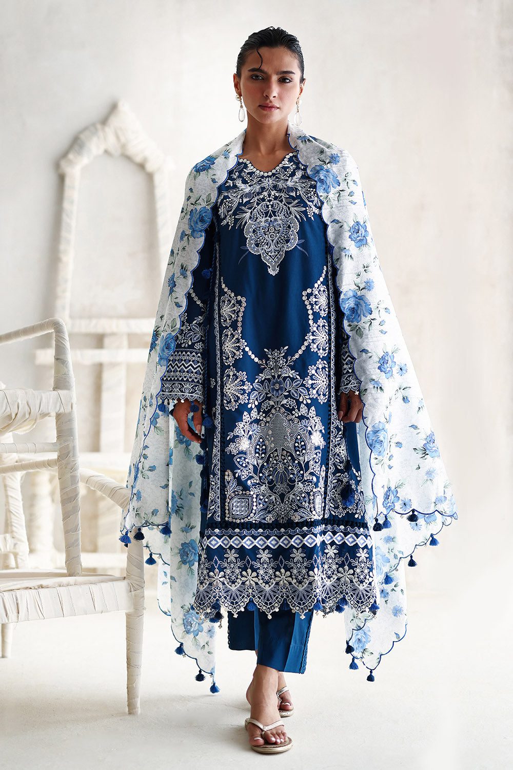 Gul ahmed 3 piece embroidered lawn suit with printed tussar silk dupatta and embroidered borders Gul Ahmed 3 Piece Embroidered Lawn Suit with Printed Tussar Silk Dupatta and Embroidered Borders