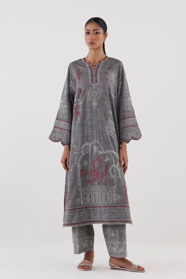 Sana Safinaz Stitched Embroidered Chambray Shirt+ Culotte Sana Safinaz Stitched Embroidered Chambray Shirt+ Culotte