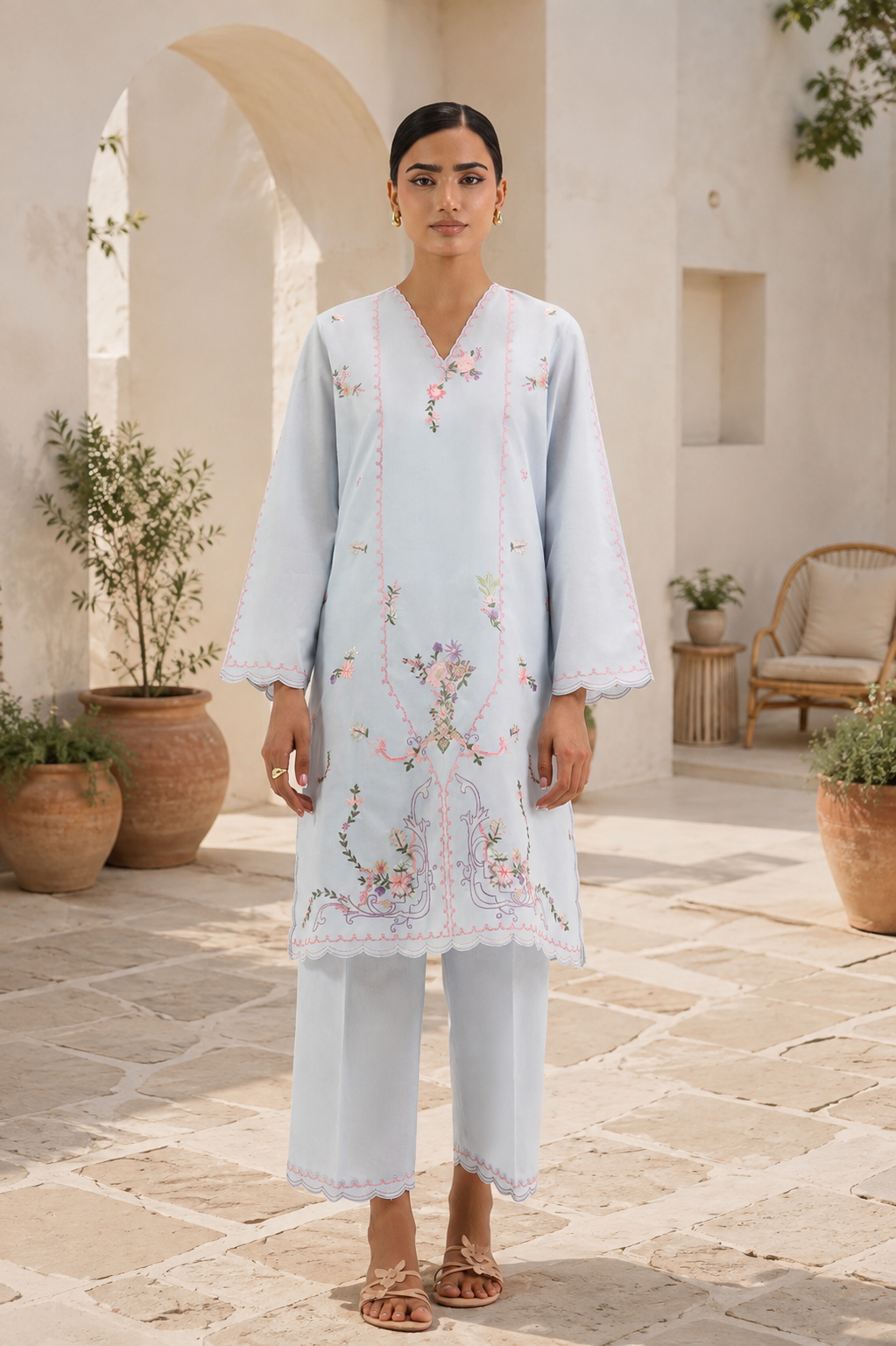 Sana safinaz stitched embroidered lawn shirt+ culotte Sana Safinaz Stitched Embroidered Lawn Shirt+ Culotte