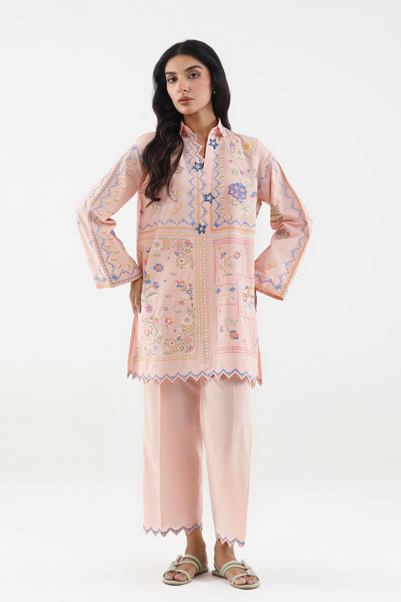 Sana safinaz stitched embroidered lawn shirt+ culotte Sana Safinaz Stitched Embroidered Lawn Shirt+ Culotte