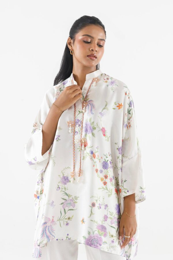 Sana Safinaz Stitched Printed Satin Shirt+ Culotte– SS26STP773P2T 3
