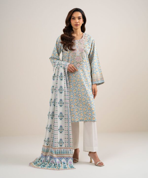 Sapphire Women's Unstitched Lawn Embroidered Lime Yellow and Light Green 3 Piece Suit – U3PDDS26V678