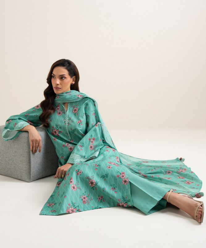 Sapphire Women's Unstitched Cotton Printed Green 3 Piece Suit – U3PDDS26V715