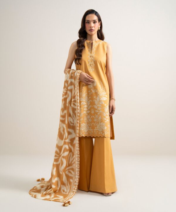 Sapphire Women's Unstitched Lawn Embroidered Mustard Yellow 3 Piece Suit – U3PEADD26V14