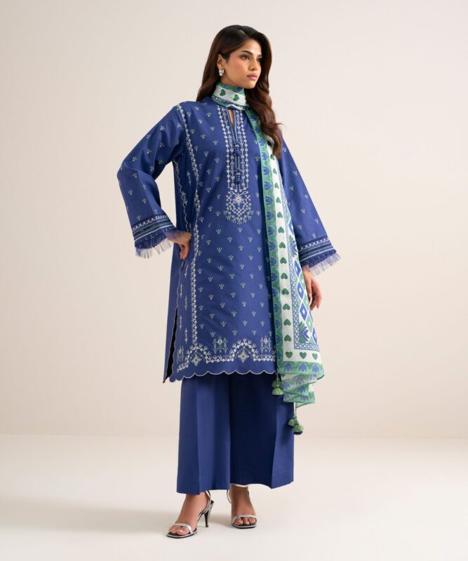 Sapphire Women's Unstitched Lawn Embroidered Blue  3 Piece Suit – U3PEADD26V19