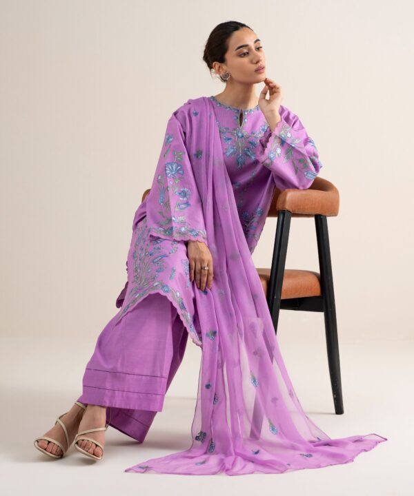 Sapphire Women's Unstitched Cotton Net Embroidered Purple 3 Piece Suit – U3PELXS26V79