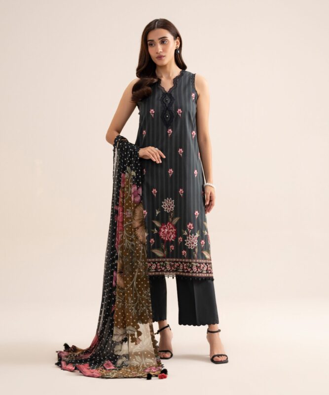 Sapphire Women's Unstitched Lawn Embroidered Black 3 Piece Suit – U3PESGS26V71