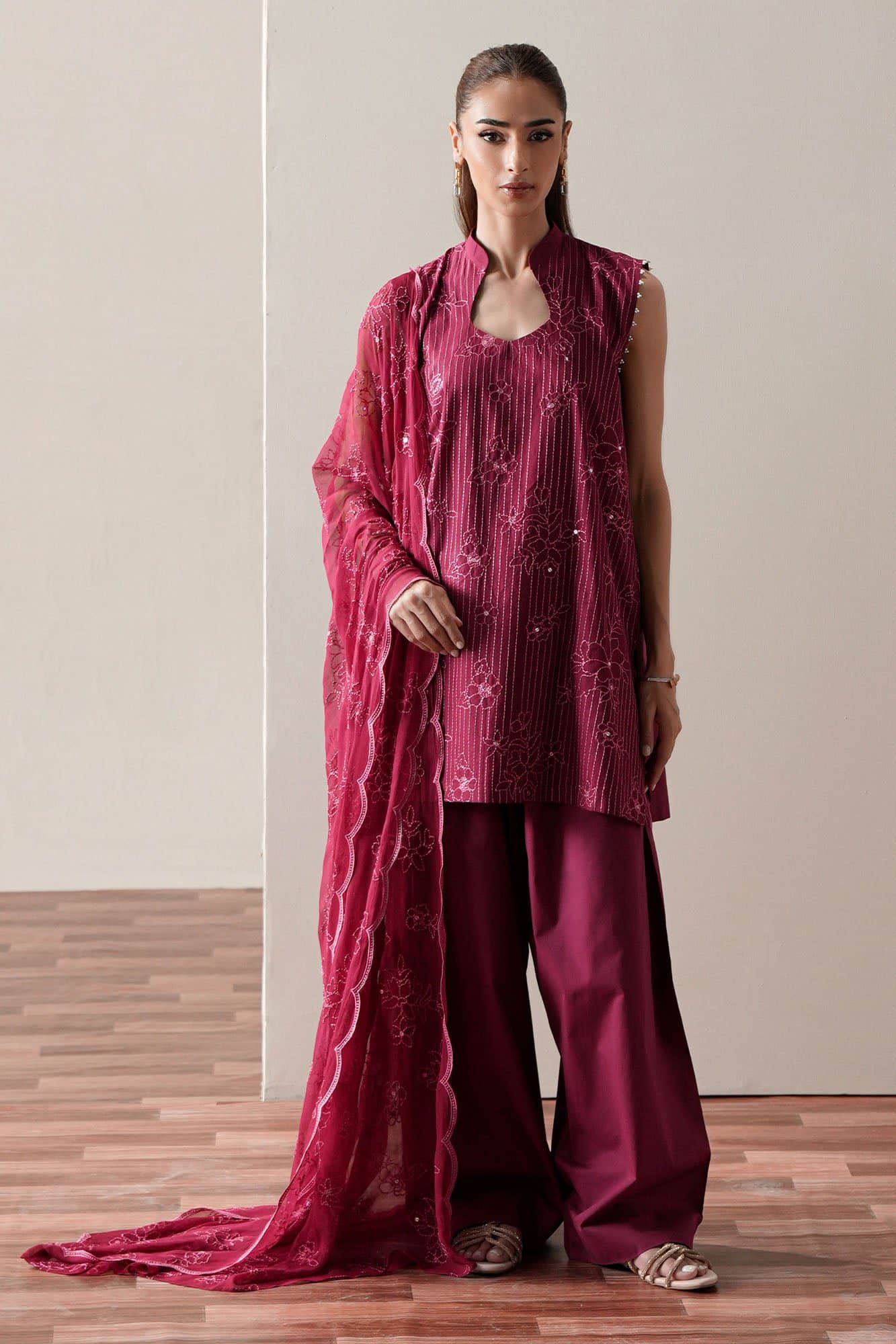 Cross stitch ruby glow-3pc embroidered suit Cross Stitch RUBY GLOW-3PC EMBROIDERED SUIT