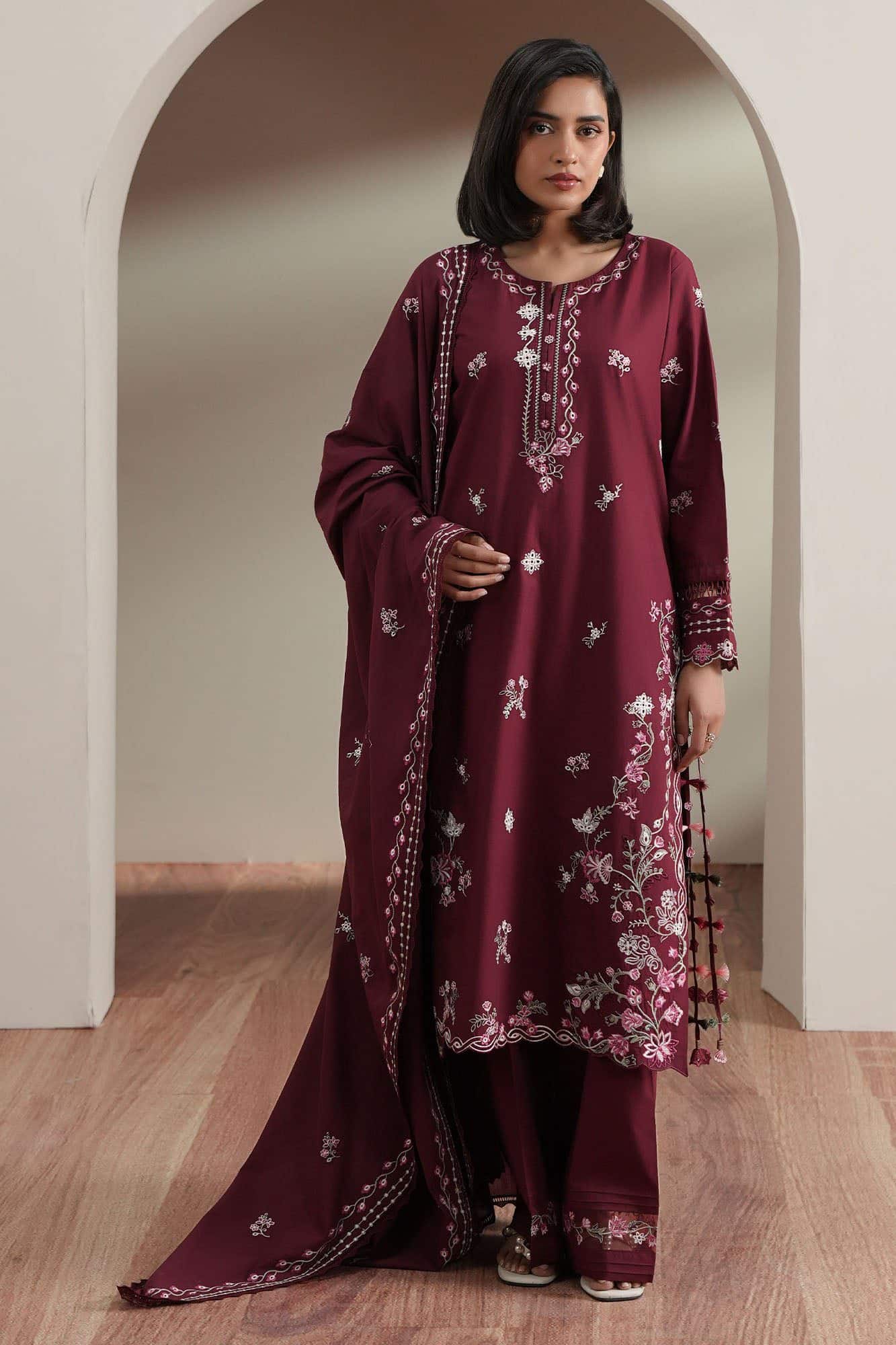 Cross stitch crimson majesty-3pc embroidered lawn suit Cross Stitch CRIMSON MAJESTY-3PC EMBROIDERED LAWN SUIT