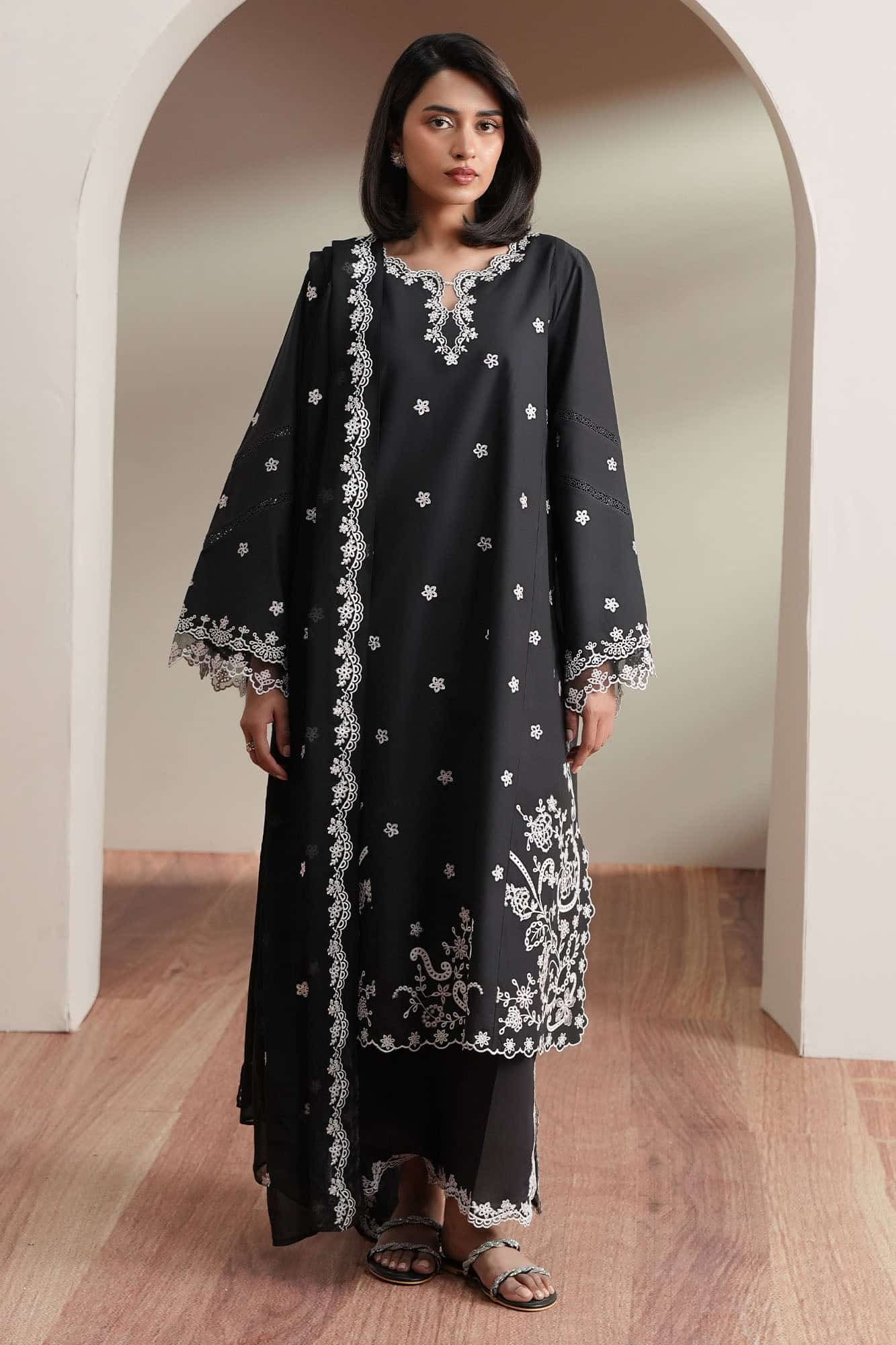 Cross stitch noir canvas-3pc embroidered lawn suit Cross Stitch NOIR CANVAS-3PC EMBROIDERED LAWN SUIT