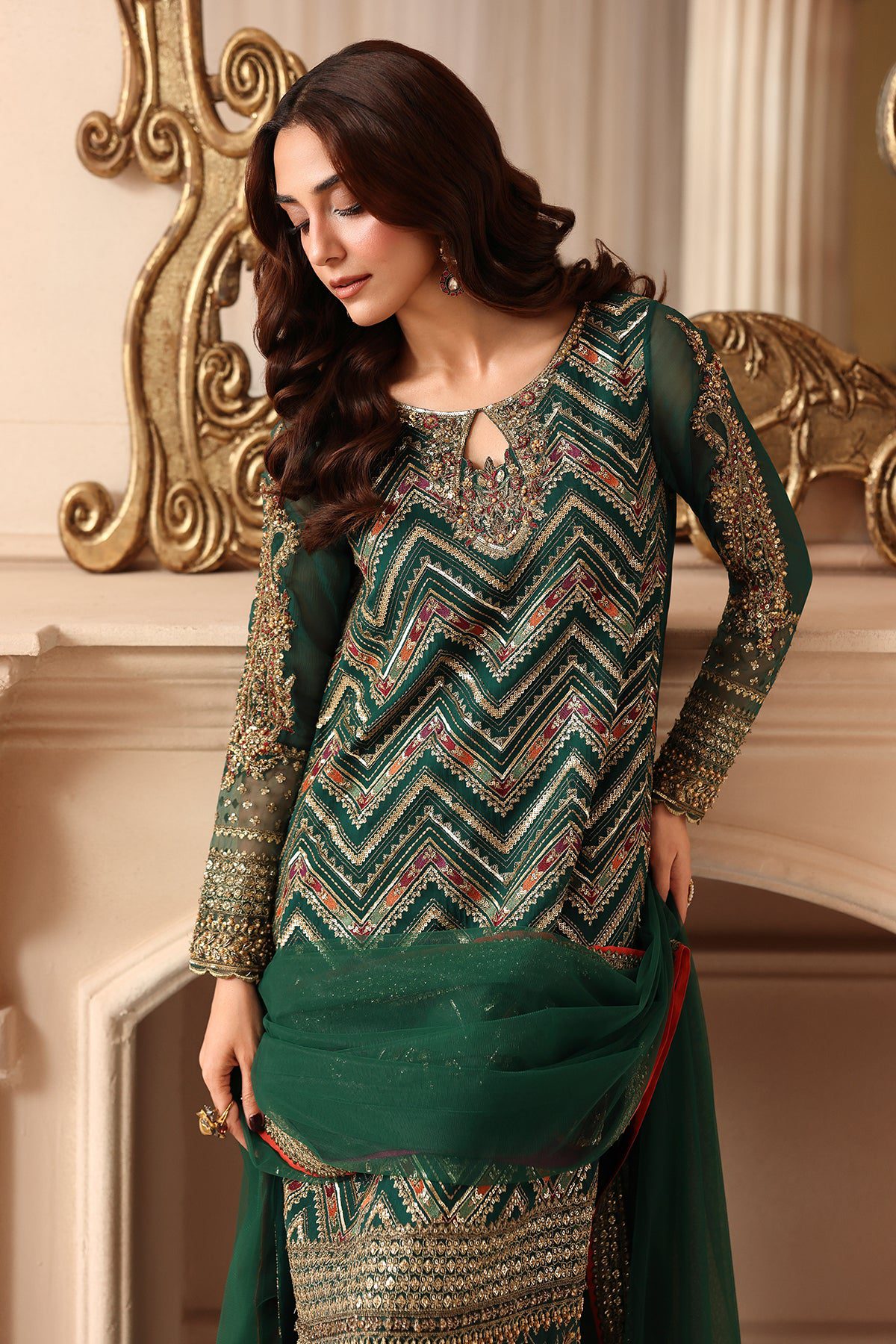 Charizma 3-pc unstitched embroidered luxury chiffon djw6-07– alternate view Charizma 3-PC Unstitched Embroidered Luxury Chiffon DJW6-07– alternate view