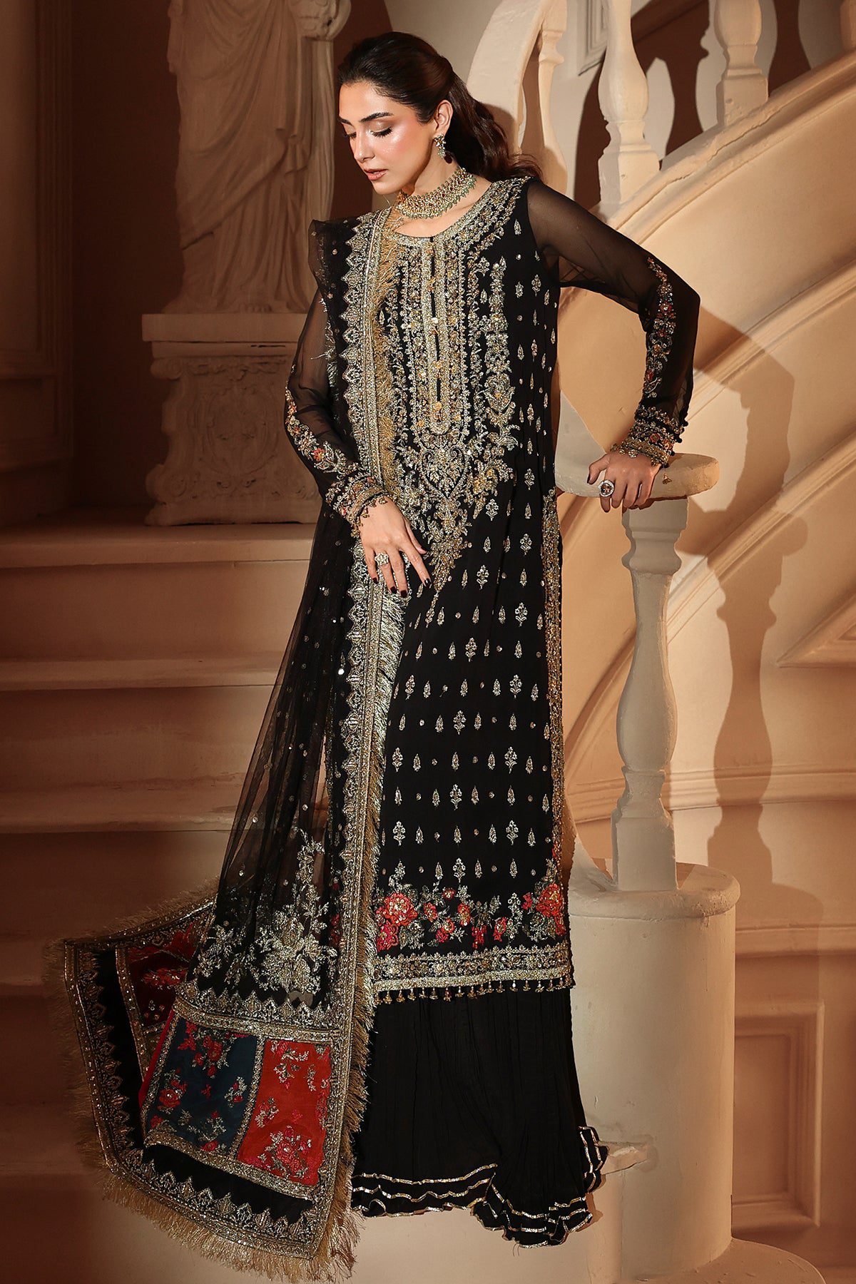 Charizma 3-pc unstitched embroidered luxury chiffon djw6-04– detail view 2 Charizma 3-PC Unstitched Embroidered Luxury Chiffon DJW6-04– detail view 2