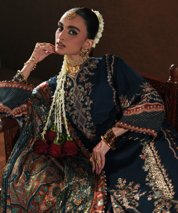 Sapphire Women's Unstitched Embroidered Blended Raw Silk Blue 3 Piece Suit – 3PELXS26V733