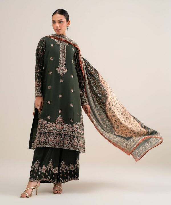Sapphire Women's Unstitched Embroidered Blended Raw Silk Green 3 Piece Suit – 3PELXS26V734