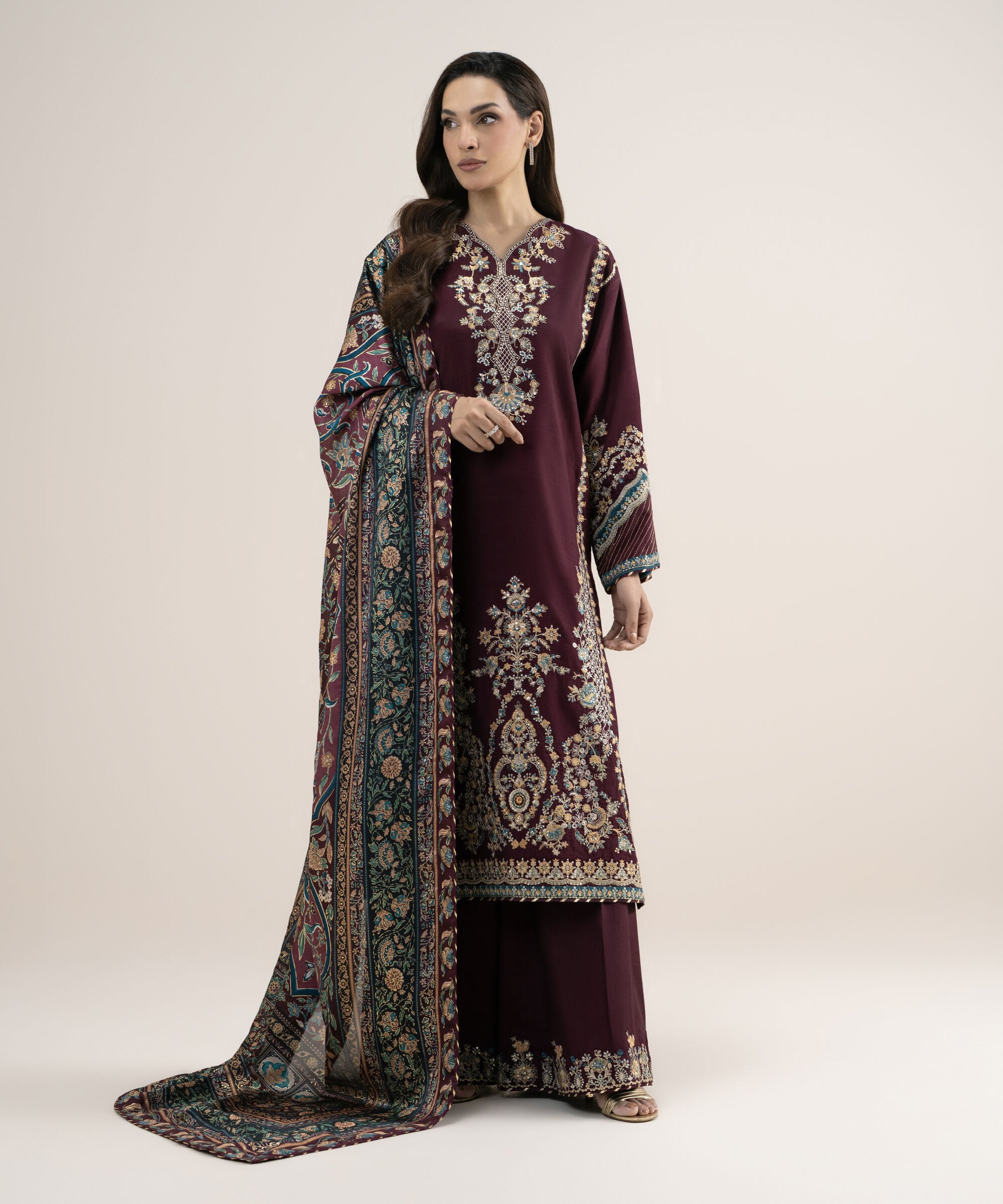 3pelxs26v735_2 Sapphire Women's Unstitched Embroidered Blended Raw Silk Maroon 3 Piece Suit – 3PELXS26V735